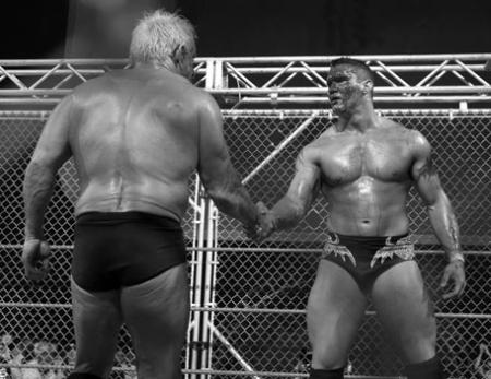 Orton check flair's hand just after beat him